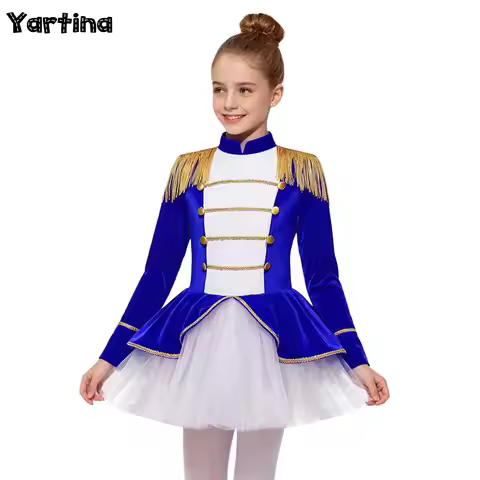 Girls Circus Ringmaster Gown Elf Majorette Dress Candy Cane Carnival Cosplay Costume Tassel Epaulet 