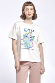 ESP เสื้อทีเชิ้ตลายเฟรนช์ชี่ ผู้หญิง สีขาว | Frenchie Tee Shirt | 06136
