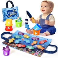 Montessori Toys for 1 Year Old Boy Girl Gifts, Cloth Fishing Game Toddler Toy 1-3, Sorting Learning 