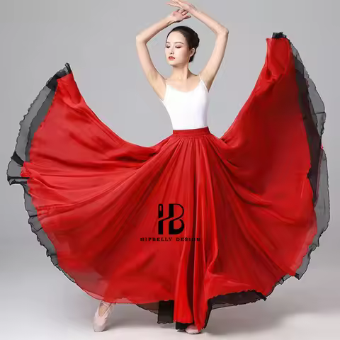 Classical Dance Skirt 720 Degree Double Layer Tencel Flowing Large Skirt Training Clothes Performanc