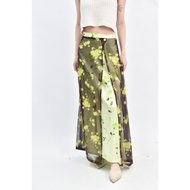 ((S) gaggle Brown Chiffon Pattern Long Skirt Second-Hand Clothes