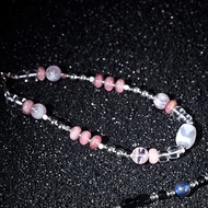 莫兰地天珠马粉雪霜丝云母白水晶手机绳 Dzi Beads Rose Quartz Sericite Clear Quartz Phone Straps
