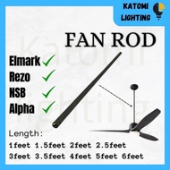 Long Ceiling Fan Rod Downrod Alpha NSB Rezo Elmark 1/1.5/2/3/4 Feet Matt Black Besi Kipas Pangjang 加