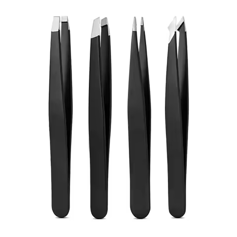 Black Tweezer Set, High Precision Stainless Steel Eyebrow Tweezers for Facial Hair, Inward Growing H