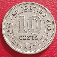 Uang Koin Kuno Luar 10 Cents Malaya &amp; British Borneo Tahun 1957