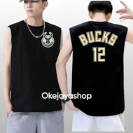 Okejayashop Men's Lekbong T-Shirt NBA Bucks 12 Logo Men's Sleeveless Top Latest Singlet