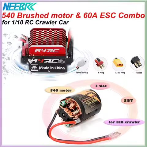 540 Brushed Motor 35/45T 55T 3-Slot 360A 60A ESC Combo for 1/10 RC Crawler Car Axial SCX10 90046 Tra