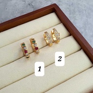 READY STOCK Subang Emas 835 Berbatu Gold 835 Earrings with Stones (Clip Earrings)