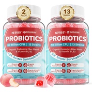Probiotic + Prebiotic Gummies for Adults & Kids 4+, Sugar Free Chewable Probiotic 50Billion CFUs w/F
