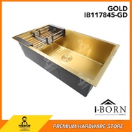 I-BORN Single Bowl Kitchen Sink IB117845-GD (Gold) Stainless Steel SUS 304 Under Top Mounted Water S