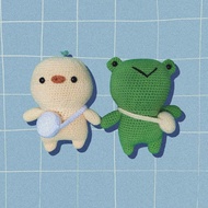 chick/duck crochet plushie and frog crochet plushie and custom plushie