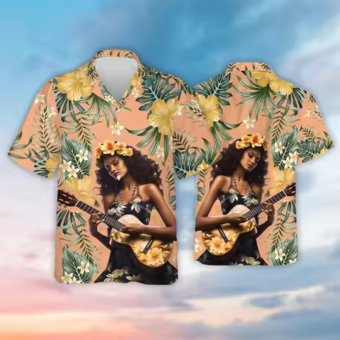 Hula Girl Surfing Beach Shirt Vintage Tiki Summer Aloha Shirt For Men Clothes Fashion Women Lapel Bl