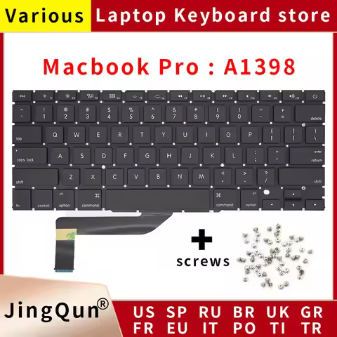 New Laptop Keyboard For Macbook Pro Retina 15" A1398 US UK Russian Spain French 2012 2013 2014 2015