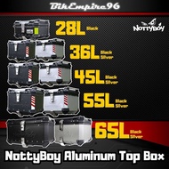 Nottyboy Heavy Duty Aluminium Top Box Flat Design with Solid Steel Universal Base Plate Motorcycle Box 36L 45L 55L 65L