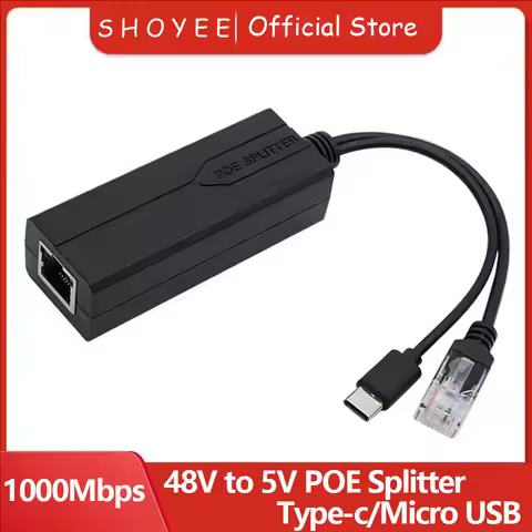 POE Splitter 48V to 5V Micro USB tpye-C 100M/1000M POE Camera Injector Power Supply for Huawei Hikvi