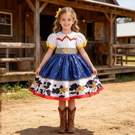 Jessie Themed Cowgirl Dress For Kids Toy Story Costume With Sequin Skirt And Western Belt Detail