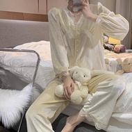 Áo Ngủ Lụa Nhung Dài Tay Dày Cho Nữ Mùa Thu Đông Ren Cổ Chữ V Gợi Cảm Bộ Đồ Ngủ Lụa Nhung Thoải Mái