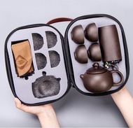 Bộ Ấm Chén Pha Trà Tử Sa Du Lịch kèm túi đựng sang trọng. BỘ ẤM TRÀ TỬ SA MÀU NÂU 4 CHÉN CHUYÊN DÙNG