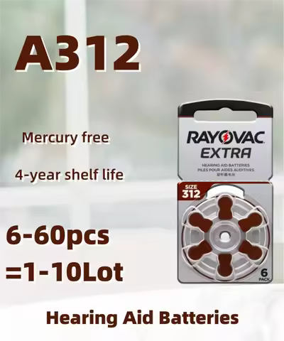 6-60PCSRayovac Extra Performance Hearing Aid Batteries 1.45V 312 312A A312 PR41 Zinc Air Battery For