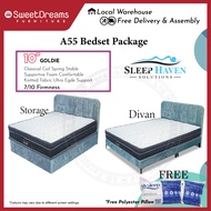 A55 Divan / Storage Bed Frame | 10" Sleephaven Goldie Spring Mattress + Frame | Bed Room Furniture