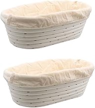 2Pcs Oval Wicker Rattan Basket, Bread Dough Proofing Rising Rattan Basket, Bread Basket Baking Suppl