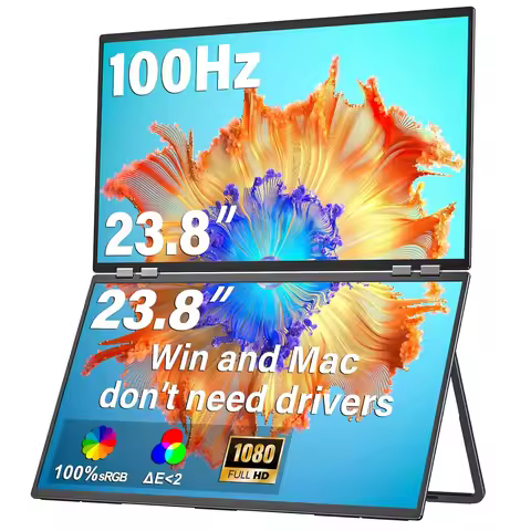 23.8" 100Hz Dual Screen Stacked Computer Monitor 1080P HDR 360° Folding Triple Portable Display for 