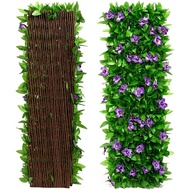2pcs Expandable Artificial Ivy & Orchid Privacy Screen Fence - Lush Green With Purple Flower White O