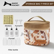 Cmaping Outdoor Storage Bag With 7pcs Bottle Portable Oxford Cloth Hiking Bag With Seasoning Bottle