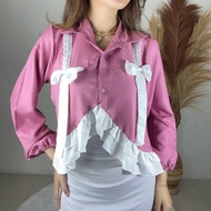 Dearvera (Real Picture) Ritsuki Ribbon Blouse Ribbon Top Women's Fashion