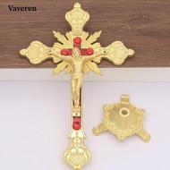 [Vaveren] Jesus Crucifix Devout Gift Sculpture Figurine Catholic Standing Crucifix for Table Altar C