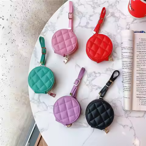 For AirPods 4 3 2 Airpods Pro Leather Case with Chain CC Style Luxury PU Leather Case Shockproof Cov