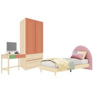 ชุดห้องนอน ขนาด 3.5 ฟุต-เบาะชมพู รุ่น Bingsoo &amp; ตู้เสื้อผ้าลิ้นชัก 90 ซม. พร้อมตู้ข้างเตียง สีพีช