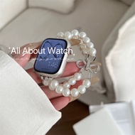 Pearl Bracelet Strap With Diamond Bow Suitable For Smart Watch 9 8 7 6 5 4 3 2 1 Se Ultra And CD99 H