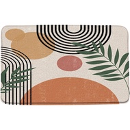 Modern Geometric Bath Mat Mid Century Abstract Retro Geometric Rainbow Arch Sun Sage Green Leaf Oran