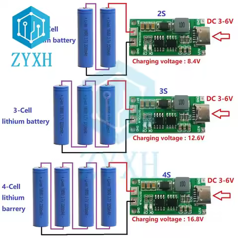 Multi-Cell 2S 3S 4S Type-C To 8.4V 12.6V 16.8V Step-Up Boost LiPo Polymer Li-Ion Charger 7.4V 11.1V 