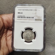 koin perak 1/2 gulden 1929 NGC MS 61 