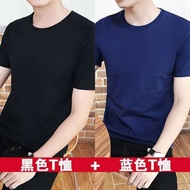 baju t shirt lelaki murah viral baju kaos lelaki T-Shirt Lengan Pendek Lelaki Kolar Bulat Warna Pepejal Lengan Tengah Hitam dan Putih T-Shirt Lapang Longgar Kemeja Pakaian Lelaki Trend