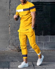Summer Plaid Tracksuit lelaki 2 Piece pakaian Man pakaian Tshirts seluar seluar Sportwear Jogging suit pakaian lelaki kasual