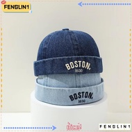 FENGLIN Melon Cap, Adjustable Summer Baby Brimless Hat, Fashion Letter Embroidered Washed Denim Kids