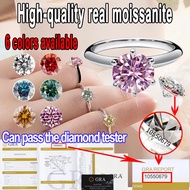 Real Moissanite Ring with GRA Certificate1CT Diamond Six-prong Round Cut Colorful Trendy Ring In S92
