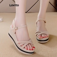 Lovito Elegant Wedges Criss Cross Versatile Thick Sole Increase Height Light Summer Wedges for Women