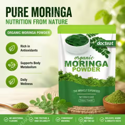 Docteat Organic Moringa Powder with Rich Antioxidants Fine Texture & High Solubility for Daily Drink