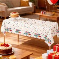 3pcs 137*274CM/53.94*107.87IN Disposable Tablecloth, Colorful Polka Dot "Happy Birthday" Print, Wate