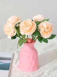 1入粉色仿陶瓷塑料花瓶,適用於餐廳、客廳、陽台、咖啡店、臥室、書房