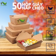 Combo 50 hộp chữ nhât giấy Kraft nắp gập chéo đựng salad thức ăn các loại