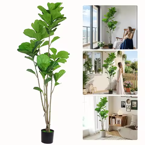 RIDDSEE 6FT (180cm) Artificial Fiddle Leaf Fig Tree, Faux Ficus Lyrata Decorative Floor Plant with P
