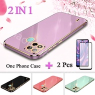 2 IN 1 ITEL A57/A57 Pro Traight Edge Electroplated Case With Tempered Ceramic Protector Screen