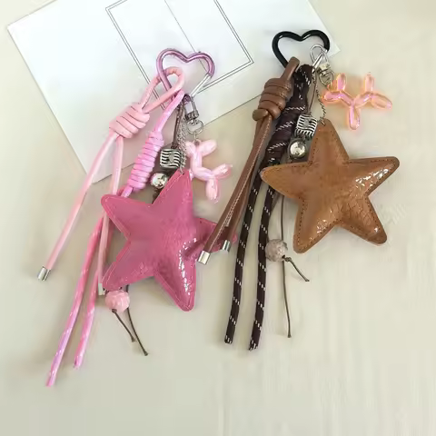 Fashion Starfish Keychain Cute Balloon Dog Leather Charm Women Bag Ornaments Braided Rope Keyring