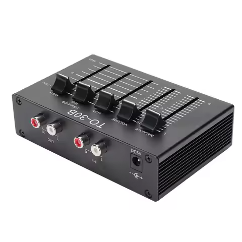 0.5W Phono Preamp 2 Channel Digital Sound Equalizer 3 Band 12dB High Mid Low Tone Adjustment Balance