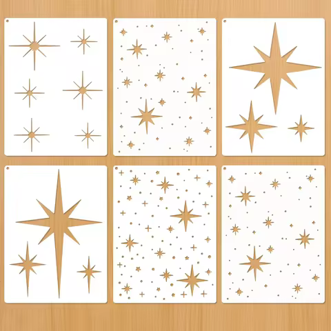 6PCS 5.9 X 7.9 in Star Stencils Set Reusable Painting Templates for DIY Wall Wood Fabric Canvas Cozy